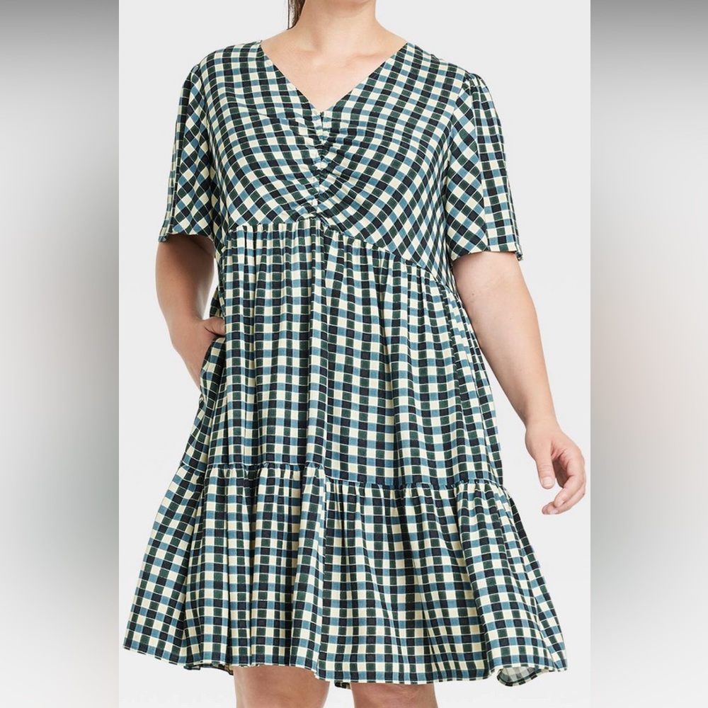 3X NWT Ava & Viv Blue Plaid Flutter Dress